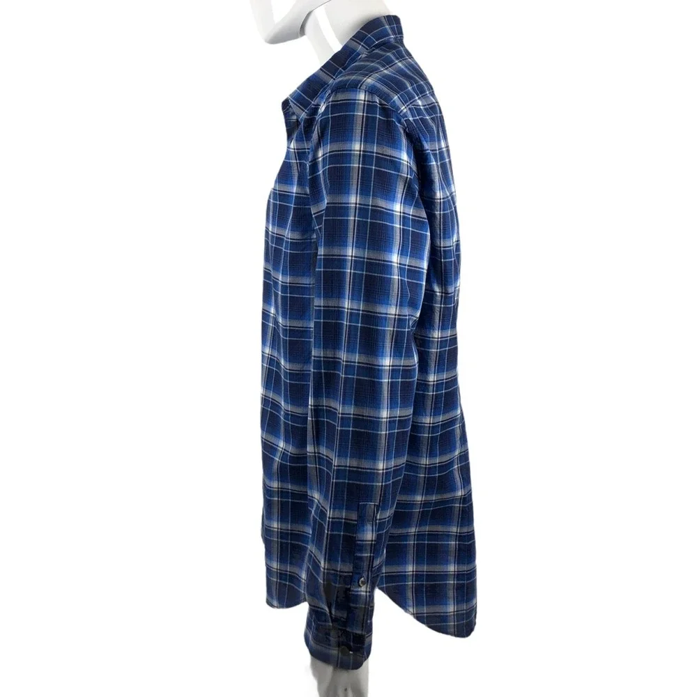 VINCE Mens Shirt XL Blue Plaid Button Front 100% Cotton Long Sleeve EUC